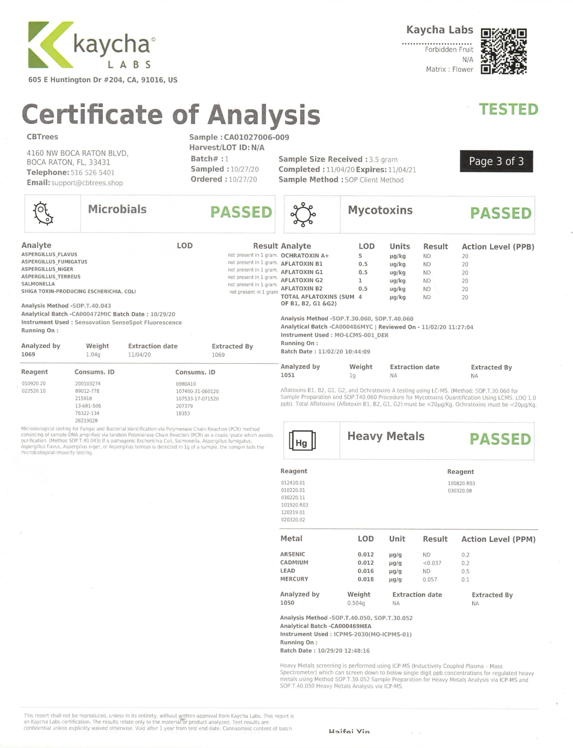 FF cbd hemp coa